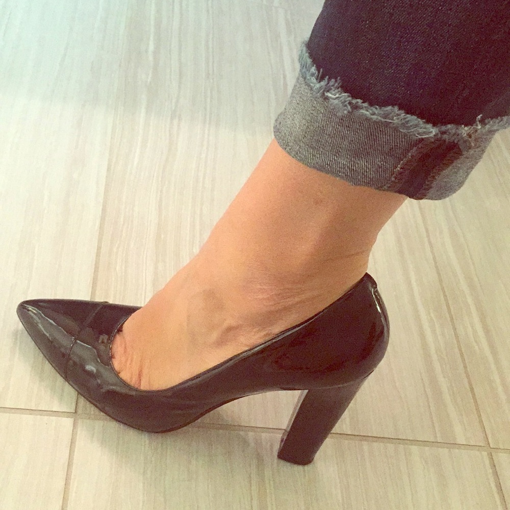 Black patent leather heels